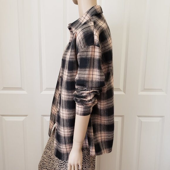 Shein Plaid Button Up Flannel Shirt SZ M - Picture 3 of 9